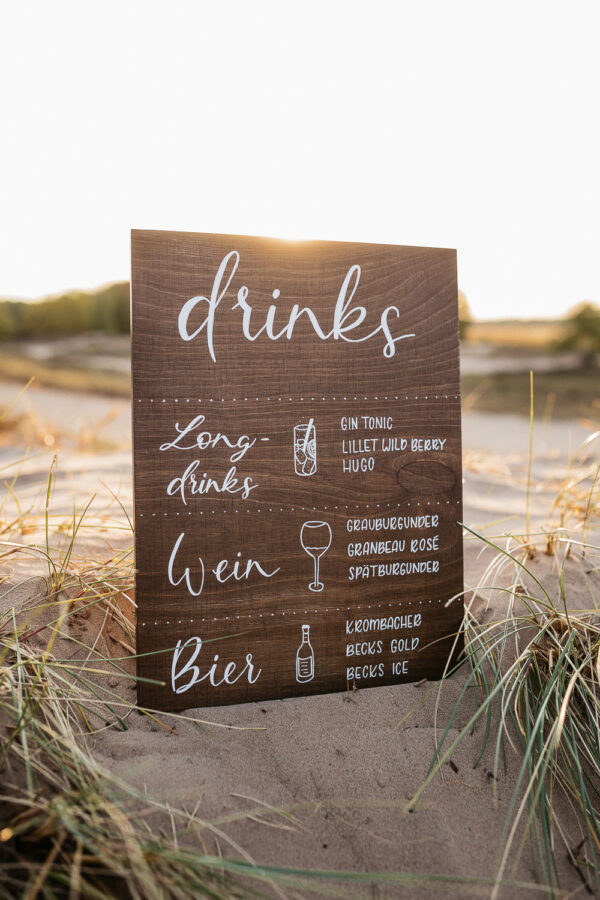 Getränkekarte aus Holz, Bar Menu, Kalligrafie