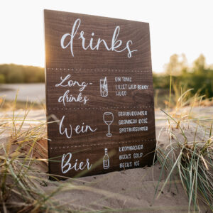 Getränkekarte aus Holz, Bar Menu, Kalligrafie