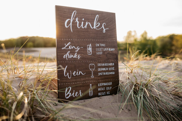 Getränkekarte aus Holz, Bar Menu, Kalligrafie