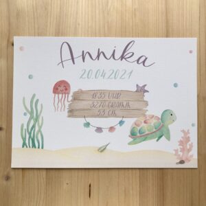personalisierbares Geburtsbild mit dem Thema Unterwasserwelt in A4