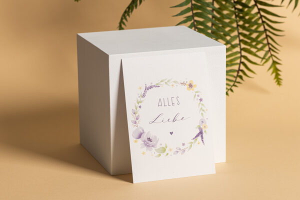 goldverliebt karte alles Liebe mit Blumenkranz
